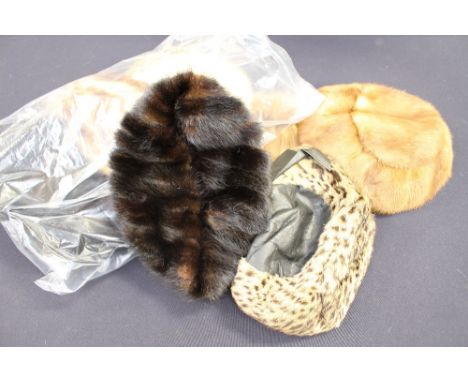 Eight vintage hats, two leopard by Edna Wallis and Mitzy Lorenz, a SunSon Fox hat and five Mink hats (8) 