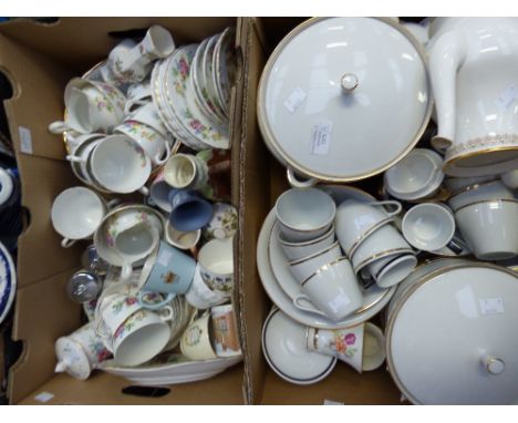 Two Staffordshire bone china tea services and a Bohemian comprehensive dinner service, etc (two boxes) 