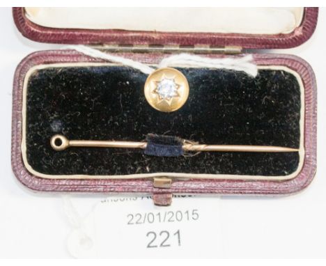 A gold and diamond stud, set with an old-cut diamond approx 0.5ct, converting to a stick pin, stamped 18ct, 2.6g