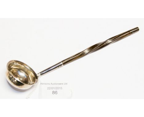 A George IV silver toddy ladle, Glasgow 1826, fitted with a barley twist whale bone handle