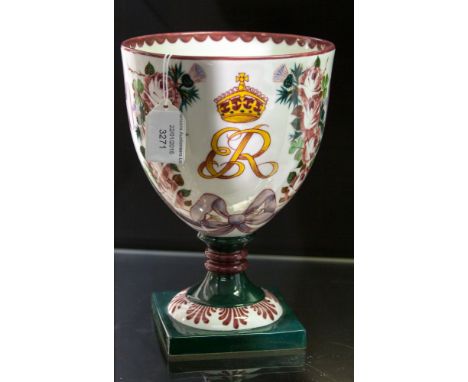 A Wemyss commemorative urn vase, hand painted for the centenary of the factory 1980, made by Rogers de Rin, Royal Doulton