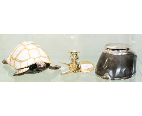 A late Victorian horn and silver mounted table ink stand, hallmarked London, the cover inscribed 'Sweet Briar (1894-99)', tog