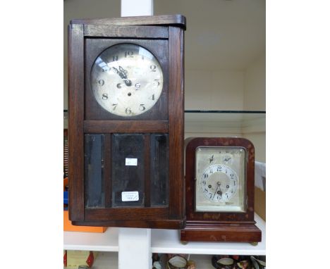 An early 20th Century mahogany cased bracket clock, with subsidiary chime/silent and fast/slow dials; together with an oak ca