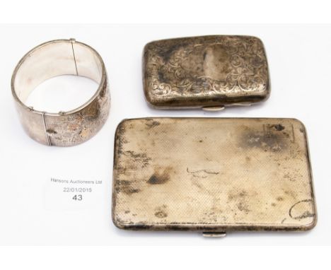 Two silver cigarette cases and bangle (3) 7.39ozt