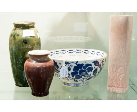 A Charlotte Rhead Bursley Ware bowl together with three other art pottery vases (4)