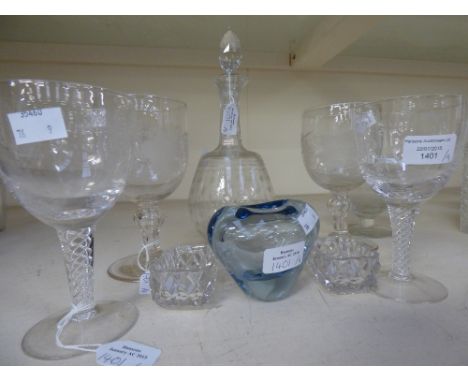 A Holmegaard glass vase, together with two Victorian etched fruiting vine goblets, decanter and stopper, and five other glass