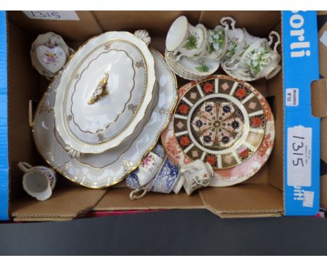 A Royal Crown Derby collection of assorted porcelain, comprising a 1128 pattern Imari dessert plate, a Lombardy tureen and st