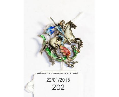 A silver enamel and marcasite brooch, George and The Dragon 