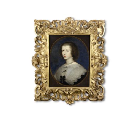 After Sir Anthony van Dyck, 17th CenturyPortrait of Charles I; and Portrait of Henrietta Maria, both in painted ovals a pair,