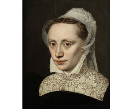 Attributed to Frans Pourbus the Elder (Bruges 1545-1581 Antwerp)Portrait of a lady, bust-length, in black costume with a whit