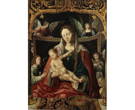 Netherlandish School, 16th CenturyThe Madonna and Child enthroned flanked by angels oil on panel55.3 x 39.1cm (21 3/4 x 15 3/