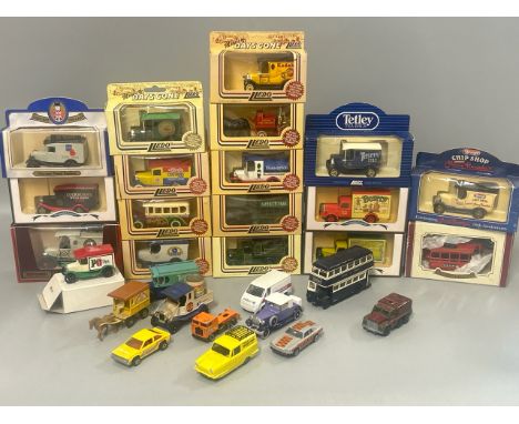 Assorted boxed and unboxed die cast mostly advertising vehicles including Lledo, Matchbox, Hotwheels and Corgi (29) / T10