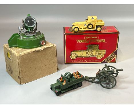 Military diecast models including Dinky no.161a searchlight mounted lorry ( re-painted), Astra searchlight, Britain's field g