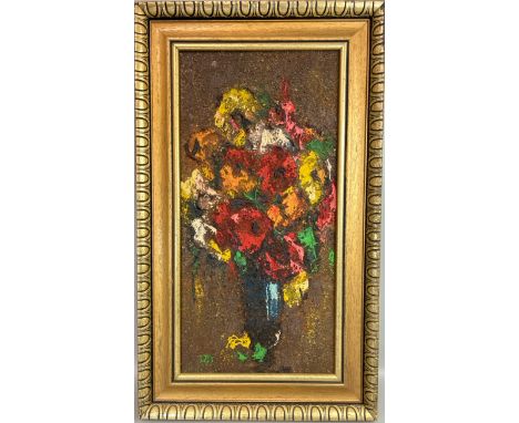 George R. Deakins (1911-1982) 'Floral Still Life'  impressionist, impasto oil on board, unsigned, 28.5 x 59.5 cm / S