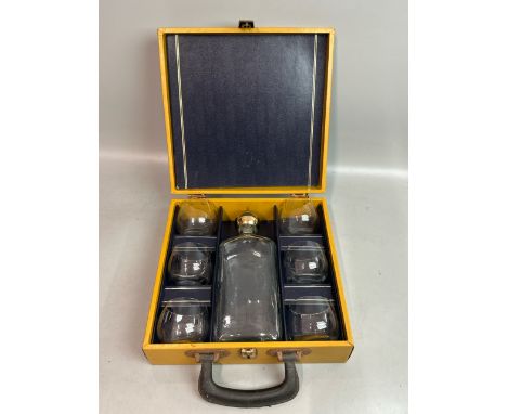 A cased whiskey decanter / bottle and glass set, glasses 5.5cm high x 6cm diameter