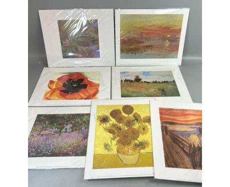 Seven art prints including works by Van Gogh, Monet, Munch and Turner, all 28 x 36cm / AN57