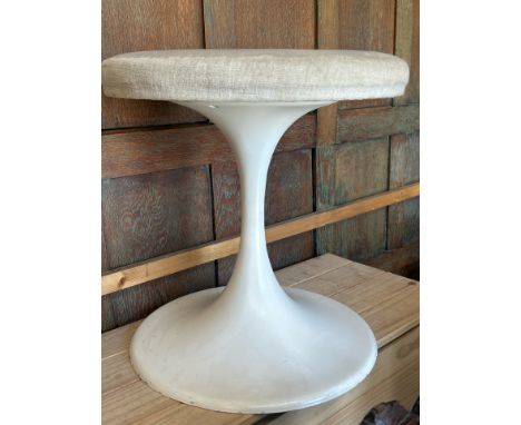 A white retro round stool by Wattenheimer Kunststoffwerke W-Germany, metal base with upholstered seat. 44cm (H) x 42cm diamet