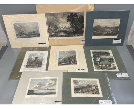 Eight antique engravings including Dedham Middlesex by John Constable R.A. engraved by S.E. Wilson c1890 / AN57 