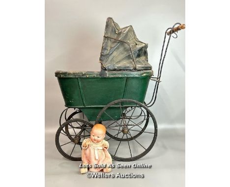 Antique German bisque doll impressed A.M. Germany (Armand Marseille ) and numbered 351/2K,  27cm high with a green Victorian 