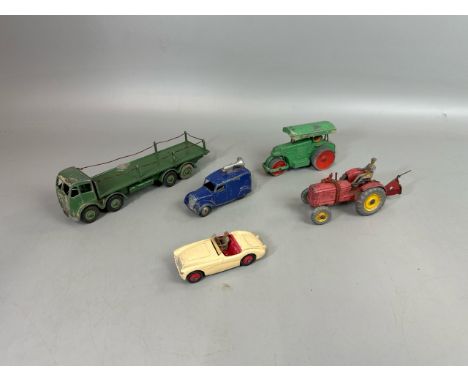 Unboxed group of diecast vehicles including Dinky Aveling- Barford Steam Roller, Dinky Austin Healey and Dinky Massey Harris 