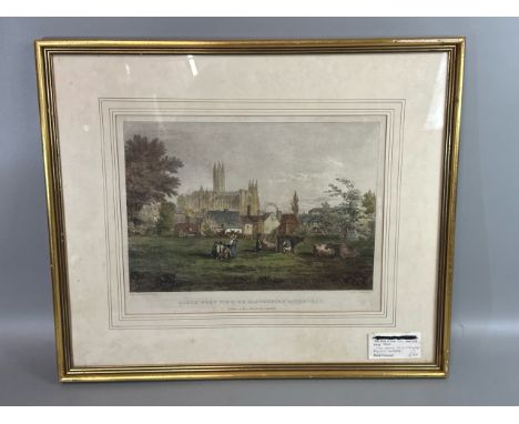 Framed lithograph "North West View of Canterbury Cathedral" drawn by T.S. Cooper, printed by C. Hullmandel 34cm x 26cm