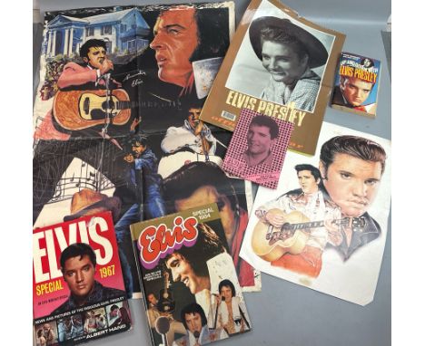 A small collection of Elvis memorabilia including annuals and posters / T13 