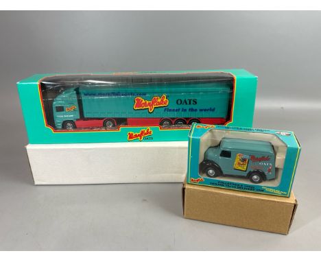 Corgi 'Mornflakes' diecast vehicles including ERF curtain side trailer and Trojan delivery van, both in mailway boxes / T9