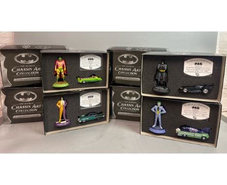 Four Corgi Batman "Chassis Art" collection limited edition diecast vehicle and figure sets including Batman, The Joker, Two-F