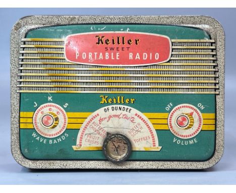 A Keiller biscuit tin in the form of a portable radio, 19cm wide / T29