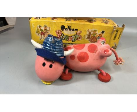 Boxed Pelham Puppets 'Ermintrude' from The Magic Roundabout, showing signs of play with all strings attached / T9