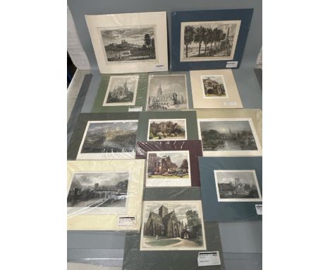 Twelve prints and engravings including Bedfordshire by J.M.W. Turner, engraved by J.W. Willmore, c1832 / AN57
