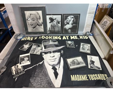 Marilyn Monroe and Humphrey Bogart a collection of postcards, framed pictures with a large format Madame Tussaud's poster, 10