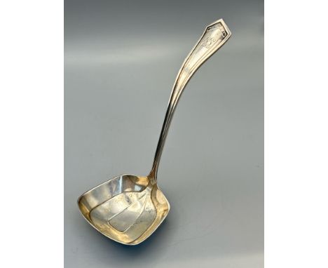 Art Deco style ladle stamped 'SSMC STERLING', 52g, 16cm long / SF