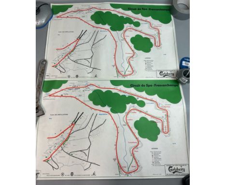 Motor Sport - Two Spa racing circuit maps, sponsored by Carlsberg, 59.5 x 39.5cm, rolled / T13