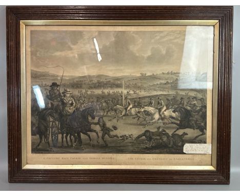 A large framed aquatint print " Country Race Course - with Horses Running" by Frances Jukes, engraved by J. Jenkins, publishe