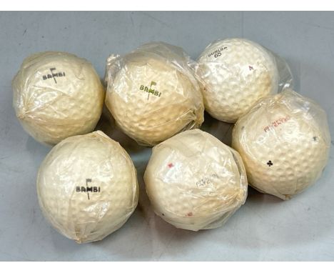 Golf - six vintage golf balls all in unopened original wrappers including Bambi, Dunlop and Penfold / T38