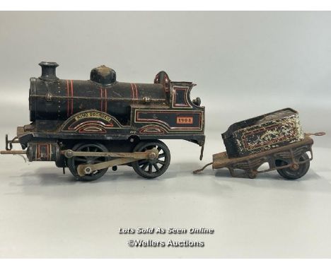 Bing O Gauge Loco and Tender NWR black and red tin printed "King George V" No.1902, Clockwork not tested, without key, as fou