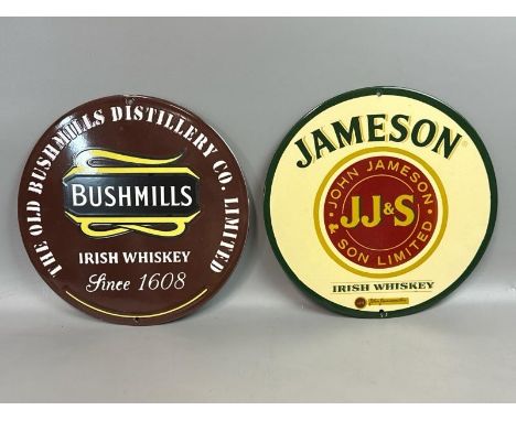 Two enamel circular signs, Bushmills &amp; Jameson Whiskey, 30cm diameter / T32
