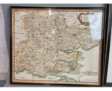 Cartography - two framed maps by Robert Morden including Suffolk, coloured engraving, 42 x 35cm (damaged glass) and a framed 