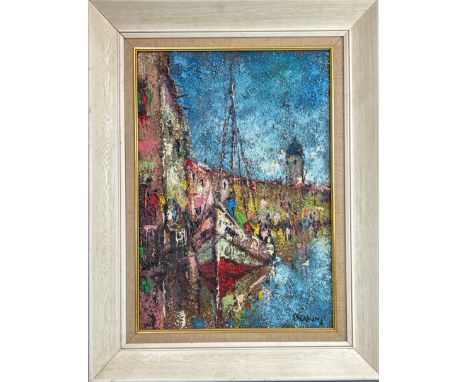 George R. Deakins (1911-1982) 'Harbour Scene', impressionist, impasto oil on board, signed, 44 x 61 cm / S