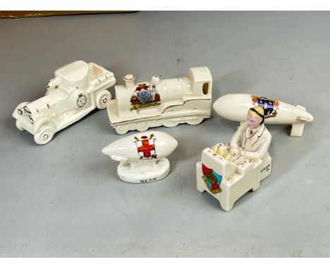 WWI crested china including a rare Carlton radio operator "Exmouth", Arcania Airship "Reading", armored car, "York" airship "