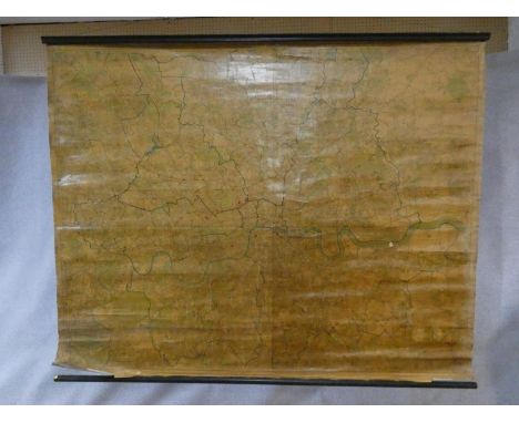 A very large varnished vintage canvas map of London.  H.148 W.184cm 