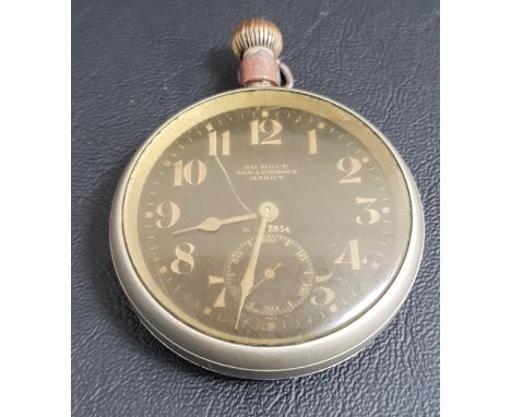 WWI ROYAL FLYING CORPS MARK 5 POCKET WATCHthe black dial with Arabic numerals and subsidiary seconds dial marked '30 hour non