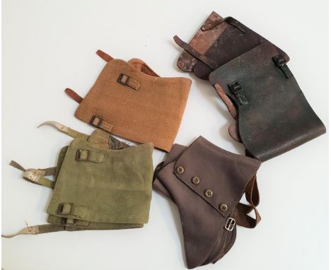 PAIR OF LEATHER MILITARY GAITERSeach with a double fastening, a pair of green webbing gaiters with double fastening, a single