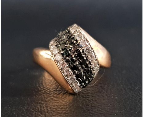 BLACK AND WHITE CZ SET DRESS RINGon fourteen carat gold shank with shaped setting, ring size Q-R and approximately 3.2 grams 