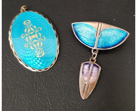 ENAMEL DECORATED SILVER BROOCH AND PENDANTthe Secessionist style brooch by Malcolm Gray for Ortak, with lower purple enamel d