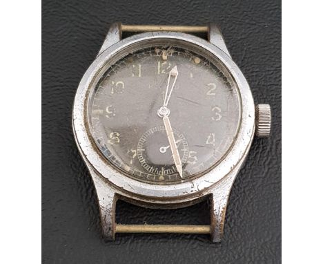 WWII MILITARY ISSUE WRISTWATCH BY RECORDthe black dial with Arabic numerals and broad arrow, with subsidiary seconds dial, th