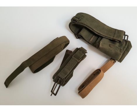 SELECTION OF BRITISH ARMY WEBBINGincluding an adjustable belt with a webbing pouch and three webbing straps (5) 