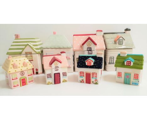 SELECTION OF EIGHT CERAMIC BISCUIT JARSall in the form of cottages, with six designed by Kirstie Allsopp and two by M&S (8) 