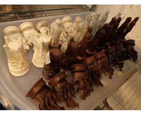 Resin Armada themed chess set tallest piece H: 13.5 cm with galleon pawns and chess board